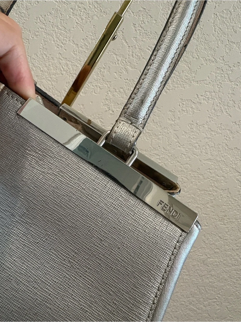 Fendi 3Jours Nude Silver Tote Leather Hand Bag